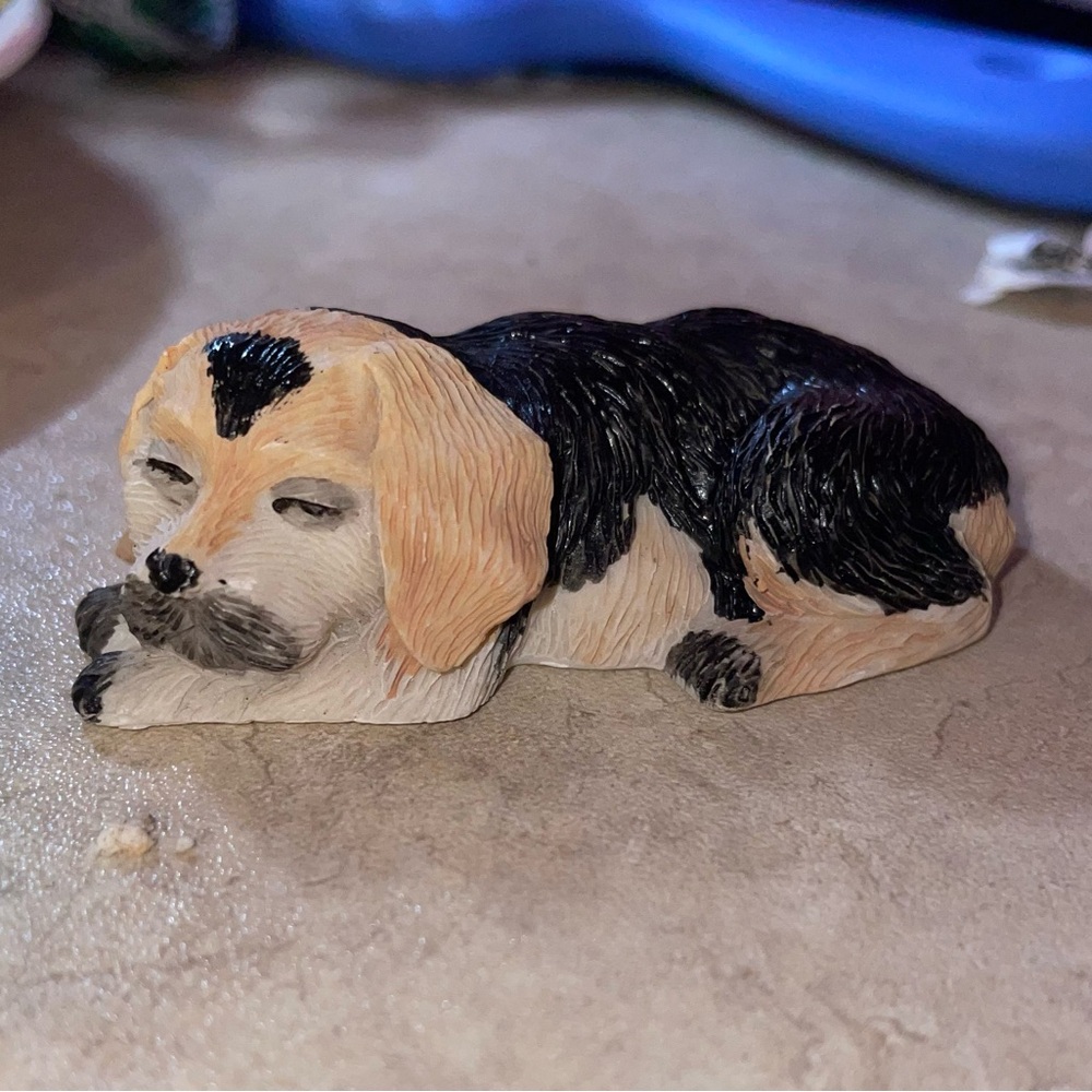 Miniature Resin Figurine of Dog Sleeping While Lying Down - Made in China